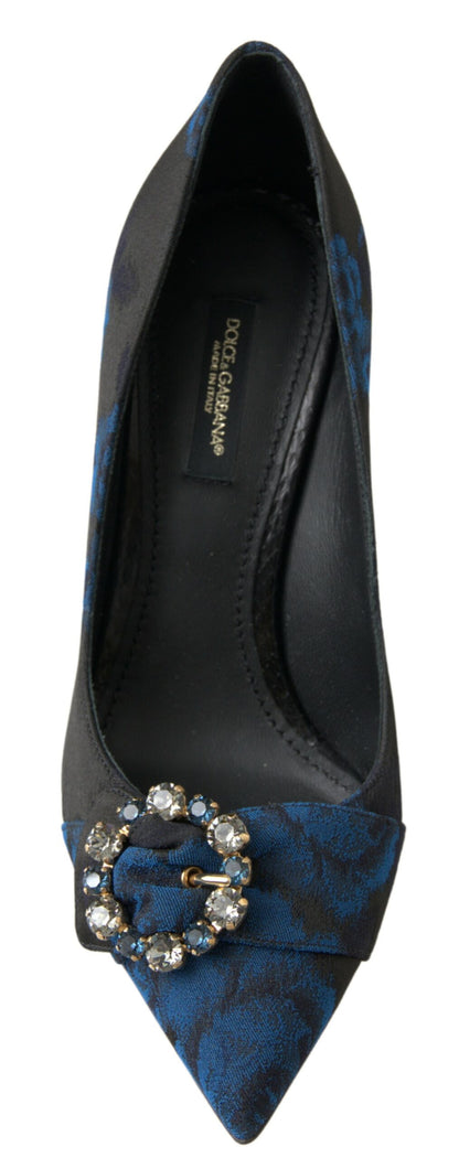 Dolce &amp; Gabbana Blaue Pumps mit Blumenmuster und Kristallen