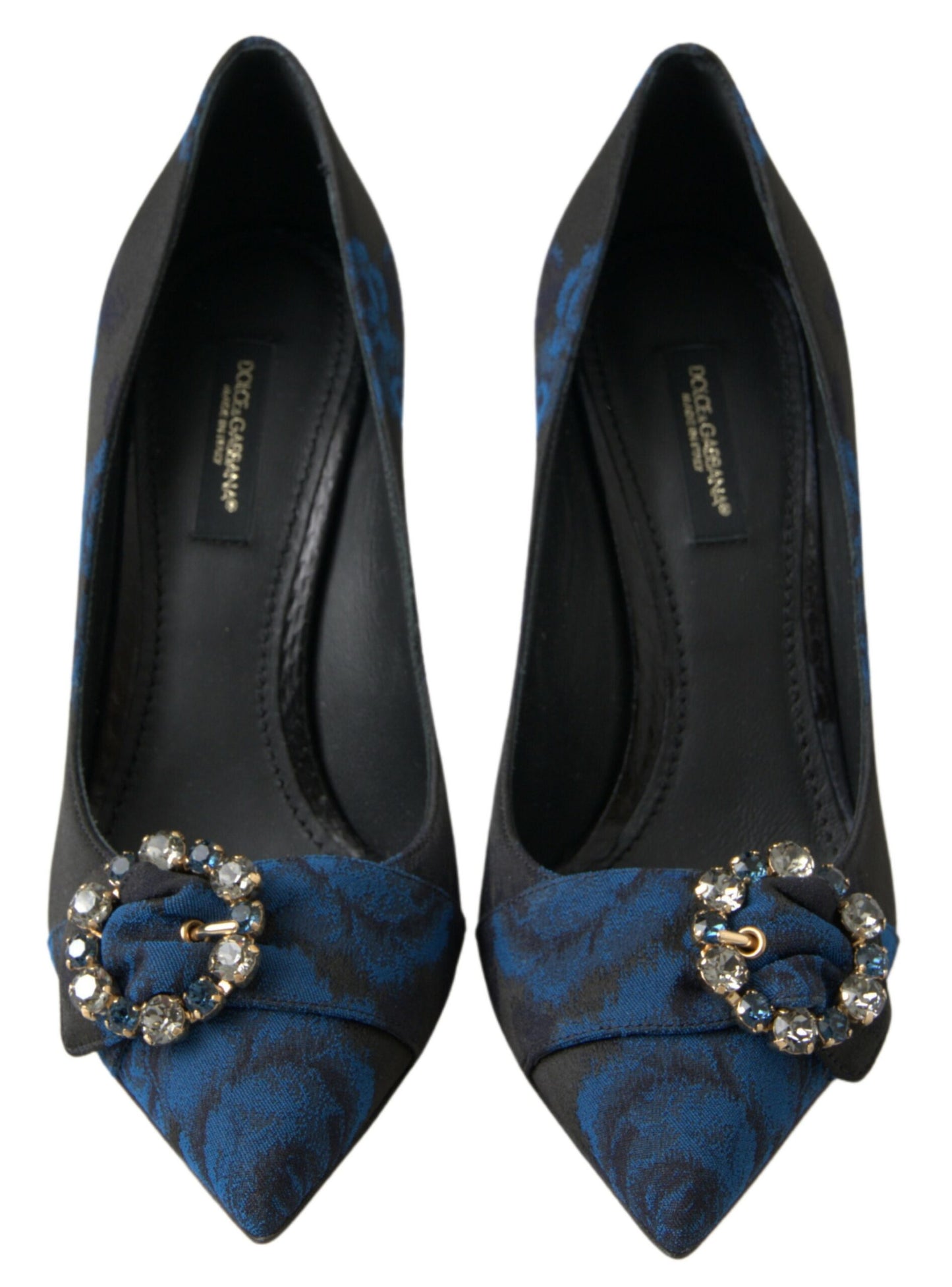 Dolce &amp; Gabbana Blaue Pumps mit Blumenmuster und Kristallen