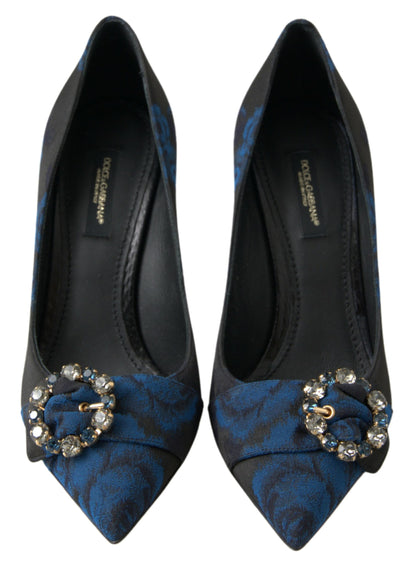 Dolce &amp; Gabbana Blaue Pumps mit Blumenmuster und Kristallen