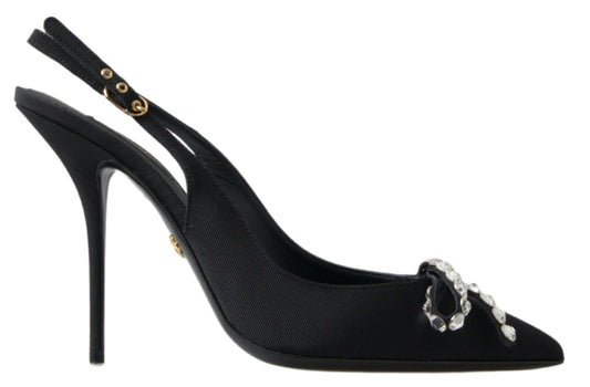 Dolce &amp; Gabbana – Schwarze Schuhe mit Slingback-Absatz und Kristallverzierung