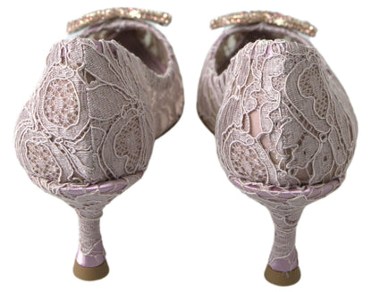 Dolce &amp; Gabbana – Pumps mit Blumenspitze und Kristallen in Rosa