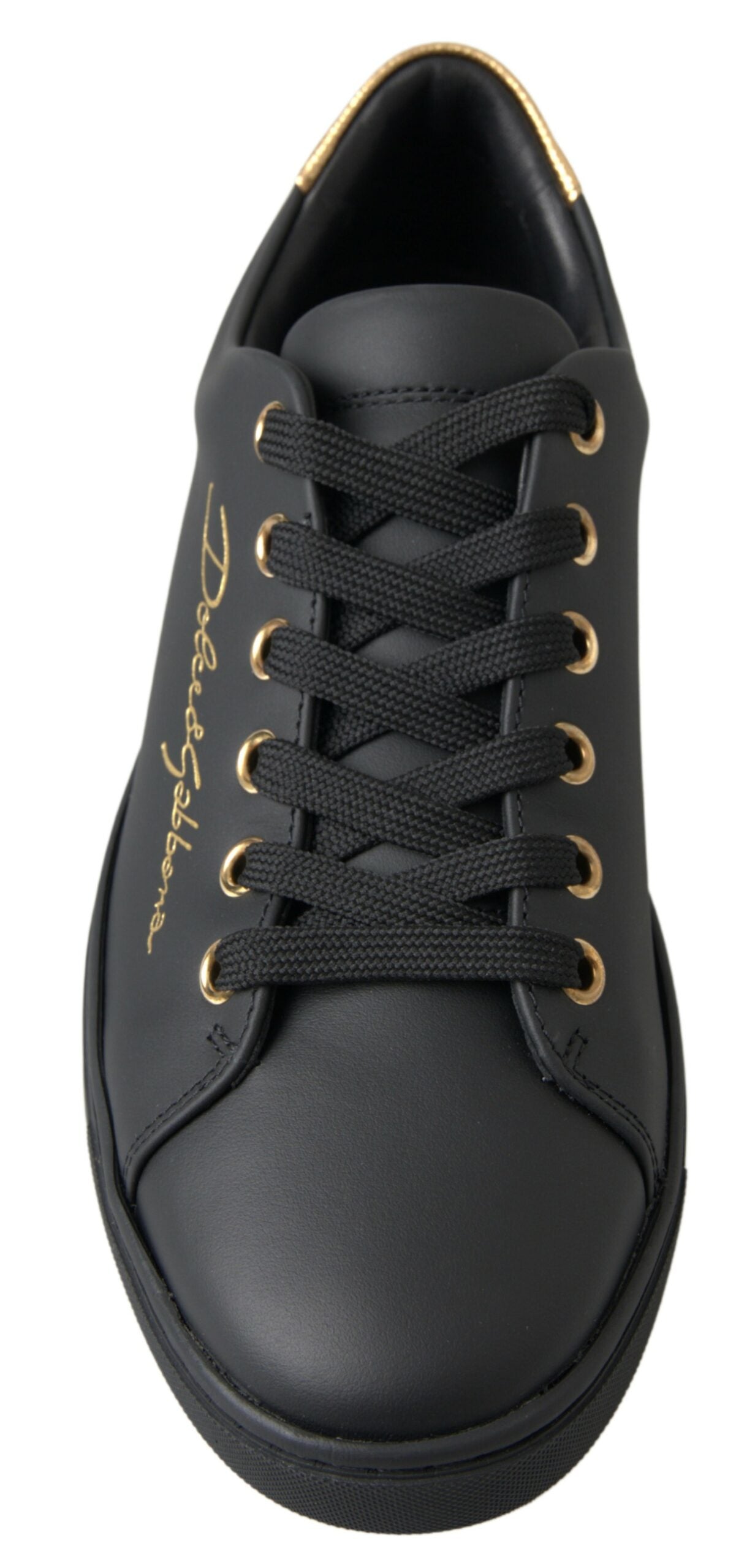 Dolce &amp; Gabbana Klassische Sneakers aus schwarzem und goldenem Leder