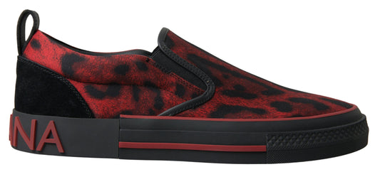 Dolce &amp; Gabbana Rot Schwarz Leopard Loafers Sneakers Schuhe