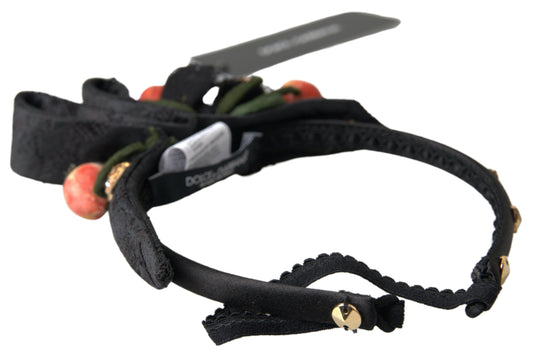 Dolce &amp; Gabbana Schwarzes Tiara-Diadem-Stirnband mit mehrfarbigem Feigenfrucht-Kristall