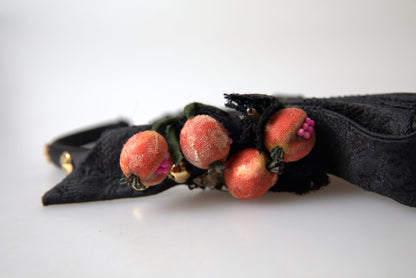 Dolce &amp; Gabbana Schwarzes Tiara-Diadem-Stirnband mit mehrfarbigem Feigenfrucht-Kristall