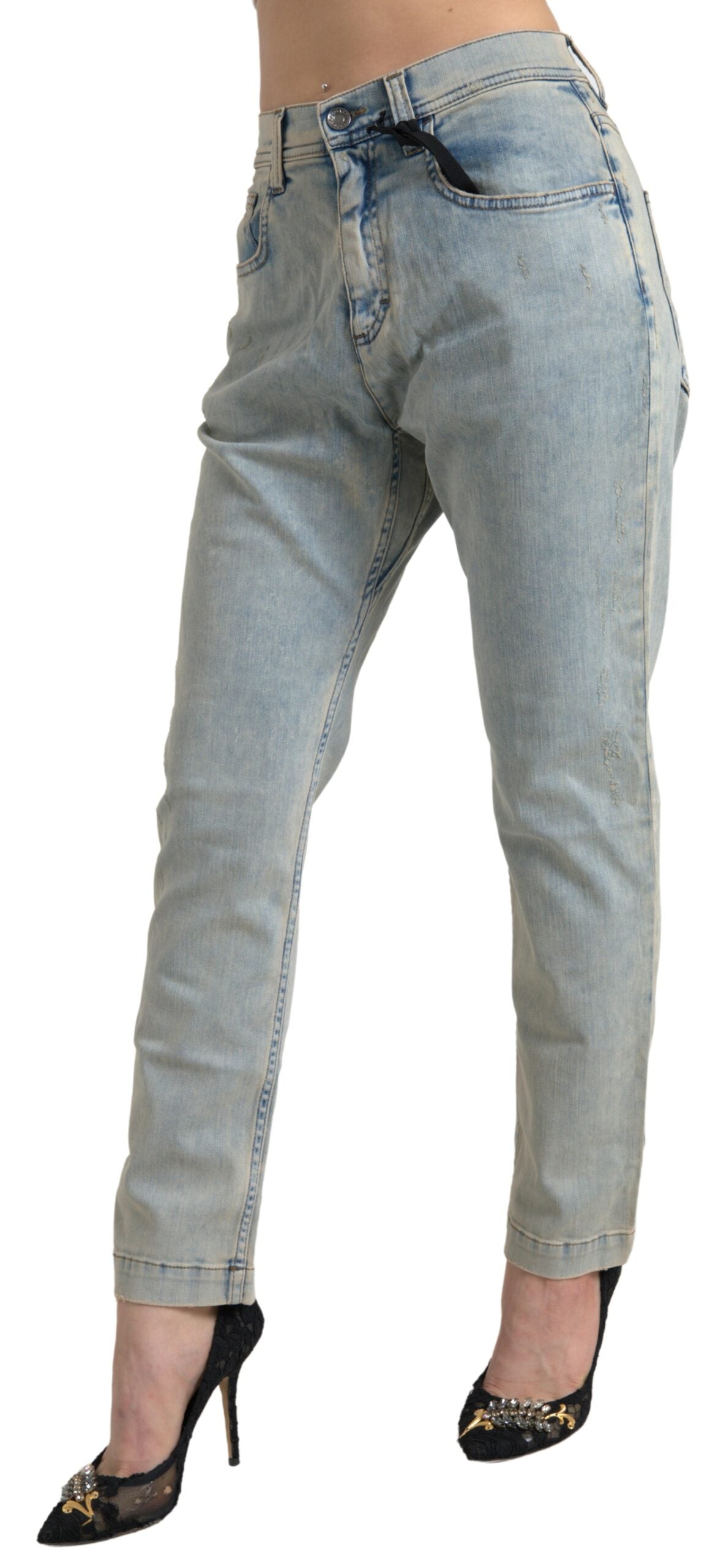Dolce &amp; Gabbana – Blaue Skinny-Jeans aus verwaschener Baumwolle mit mittlerer Taille