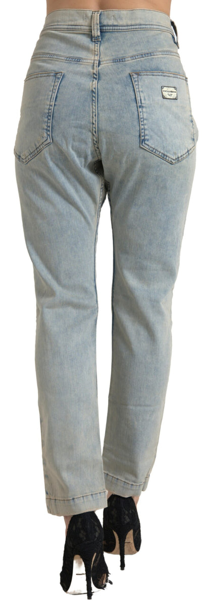 Dolce &amp; Gabbana – Blaue Skinny-Jeans aus verwaschener Baumwolle mit mittlerer Taille