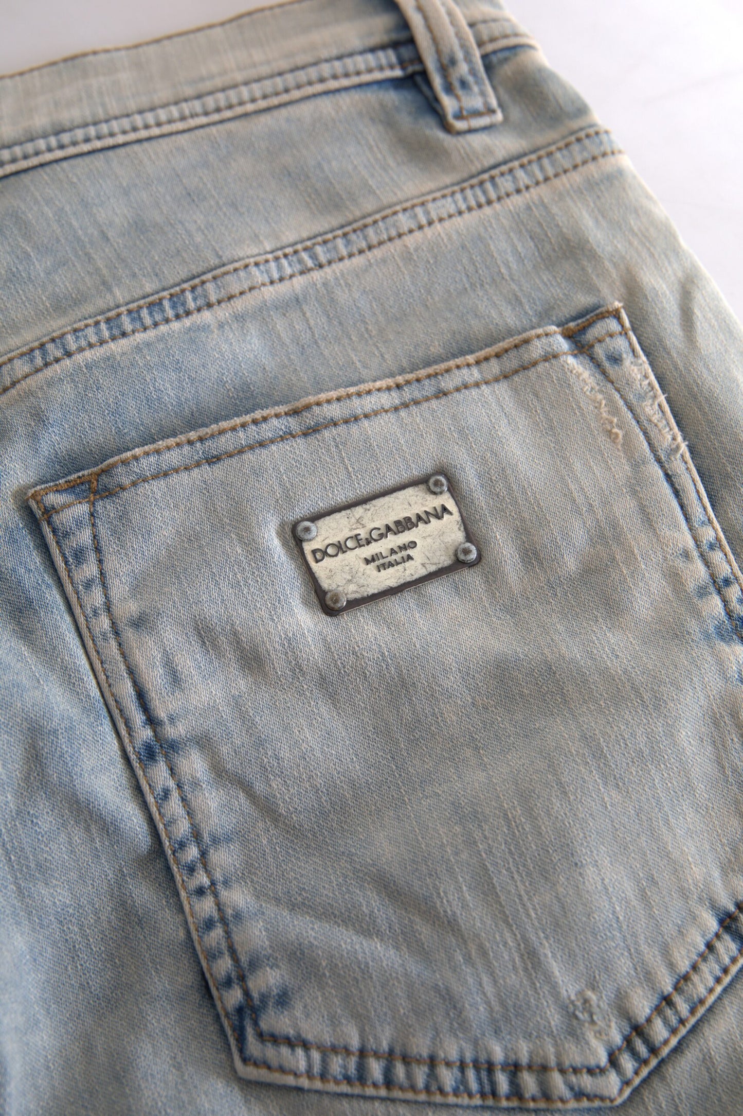 Dolce &amp; Gabbana – Blaue Skinny-Jeans aus verwaschener Baumwolle mit mittlerer Taille