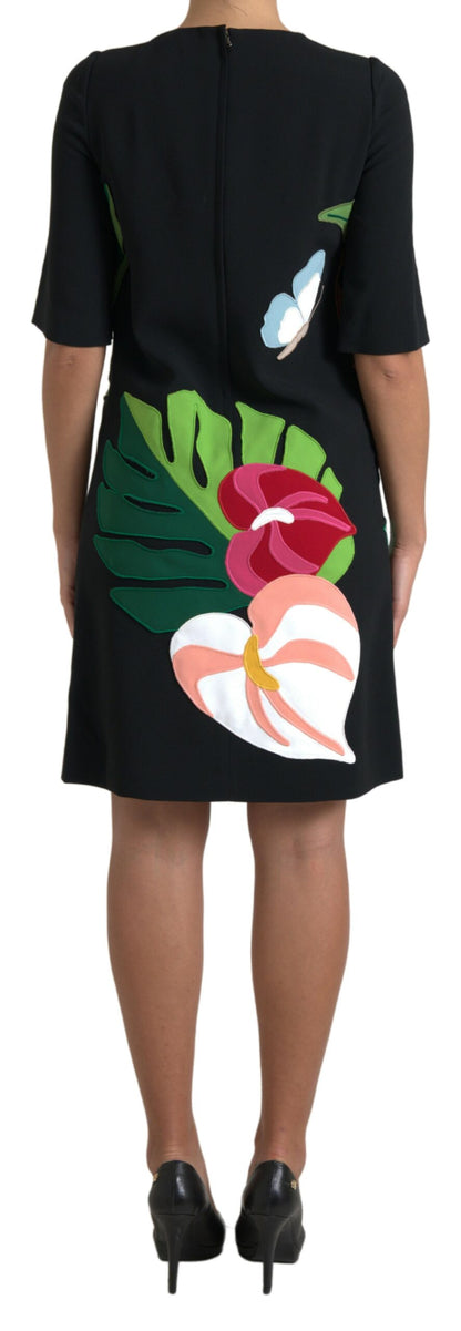 Dolce &amp; Gabbana Schwarzes Stretch-Etuikleid mit Tiger-Dschungel-Print
