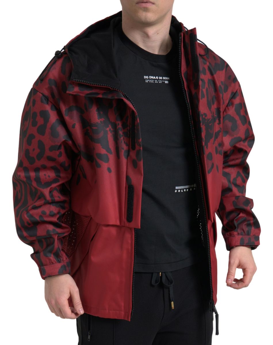 Dolce &amp; Gabbana – Regenjacke mit Kapuze und rotem Leopardenmuster