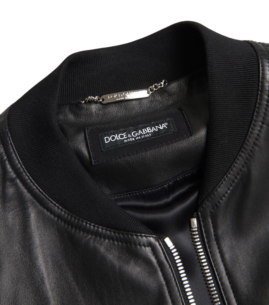 Dolce &amp; Gabbana – Schwarze Bomberjacke aus Leder mit durchgehendem Reißverschluss für Herren