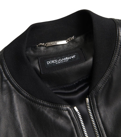 Dolce &amp; Gabbana – Schwarze Bomberjacke aus Leder mit durchgehendem Reißverschluss für Herren