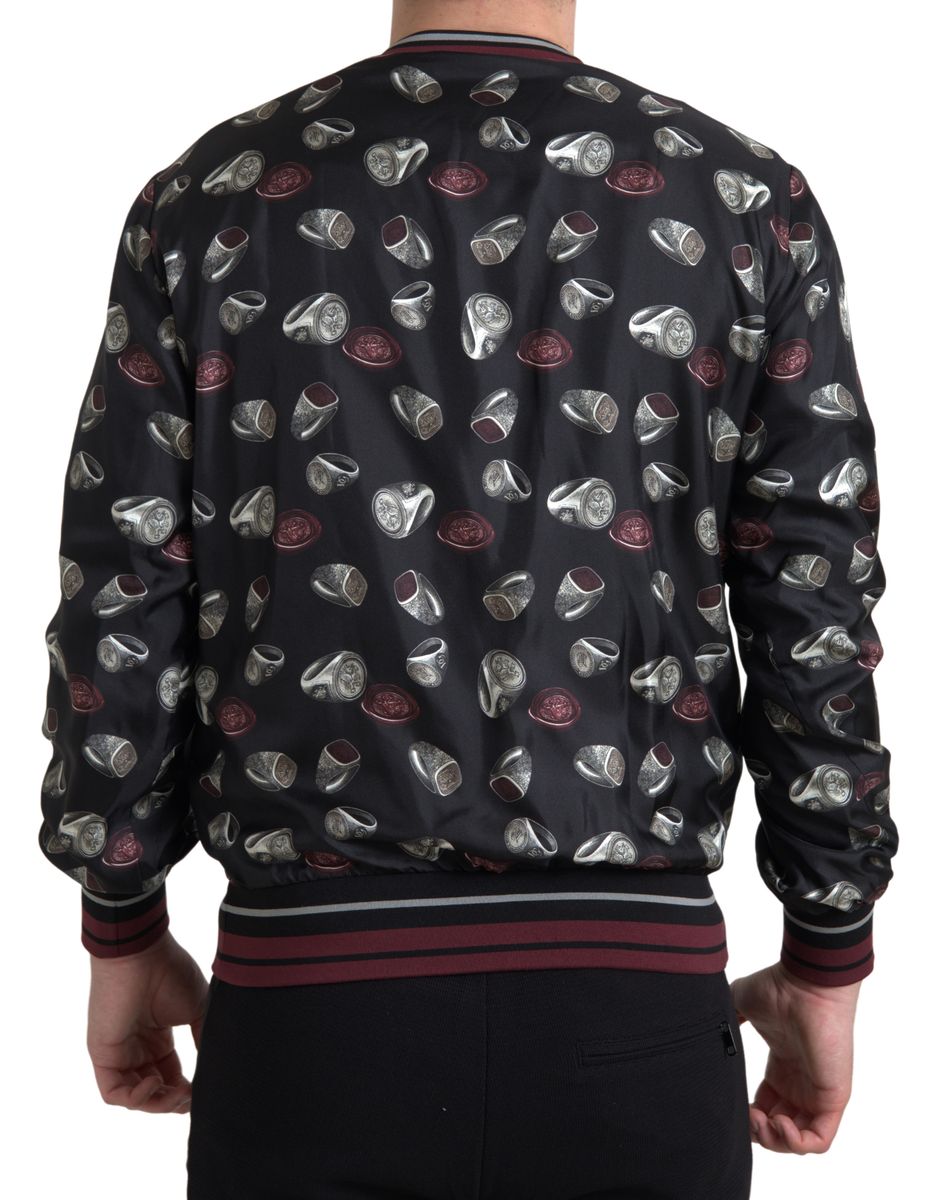 Dolce &amp; Gabbana – Schwarzer Seidenpullover mit Rundhalsausschnitt und Ringprint