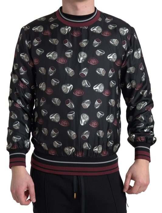 Dolce &amp; Gabbana – Schwarzer Seidenpullover mit Rundhalsausschnitt und Ringprint