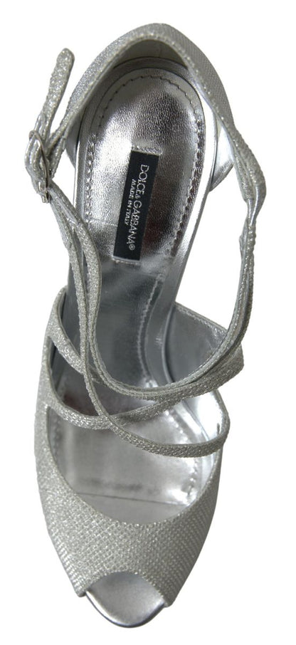 Dolce &amp; Gabbana Silber Schimmernde Sandalen Absatz Pumps Schuhe