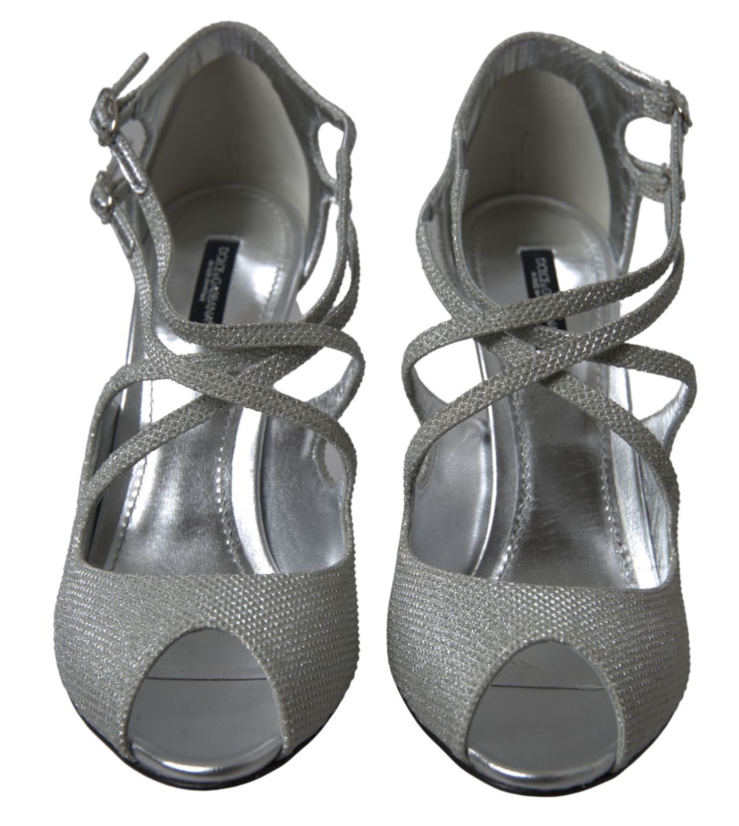 Dolce &amp; Gabbana Silber Schimmernde Sandalen Absatz Pumps Schuhe