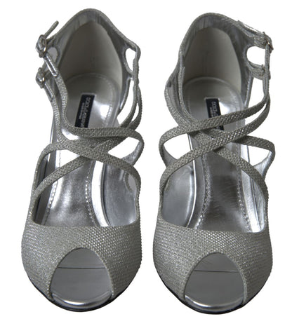 Dolce &amp; Gabbana Silber Schimmernde Sandalen Absatz Pumps Schuhe