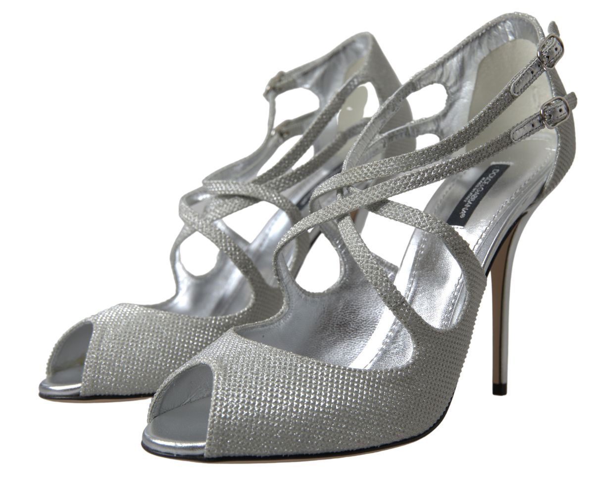 Dolce &amp; Gabbana Silber Schimmernde Sandalen Absatz Pumps Schuhe