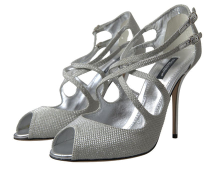 Dolce &amp; Gabbana Silber Schimmernde Sandalen Absatz Pumps Schuhe