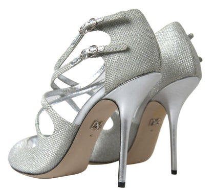 Dolce &amp; Gabbana Silber Schimmernde Sandalen Absatz Pumps Schuhe