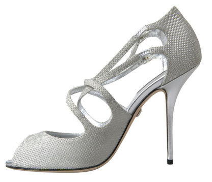 Dolce &amp; Gabbana Silber Schimmernde Sandalen Absatz Pumps Schuhe