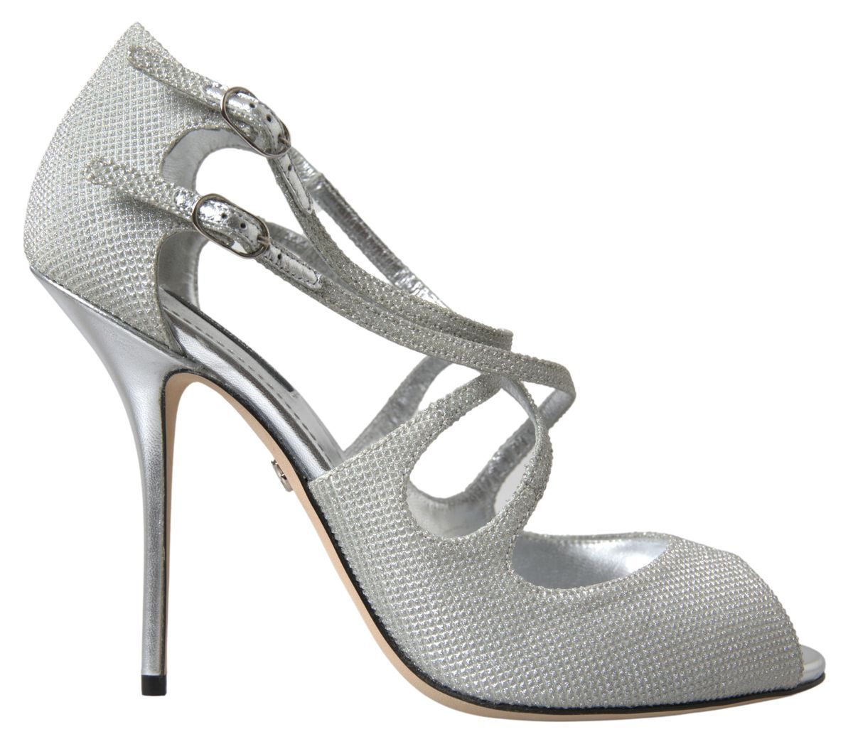 Dolce &amp; Gabbana Silber Schimmernde Sandalen Absatz Pumps Schuhe