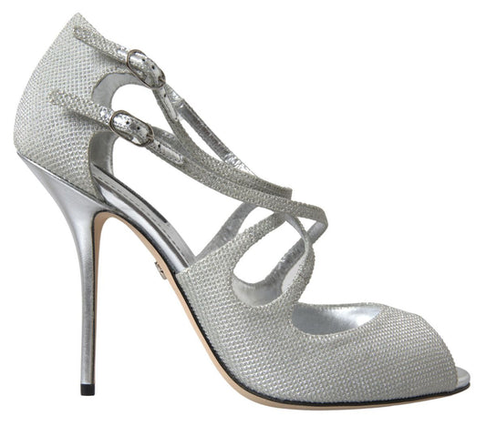 Dolce &amp; Gabbana Silber Schimmernde Sandalen Absatz Pumps Schuhe
