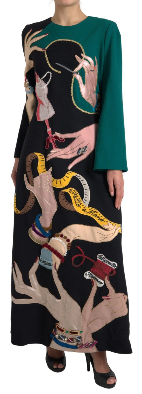 Dolce &amp; Gabbana – Mehrfarbiges Maxikleid in A-Linie mit langen Ärmeln