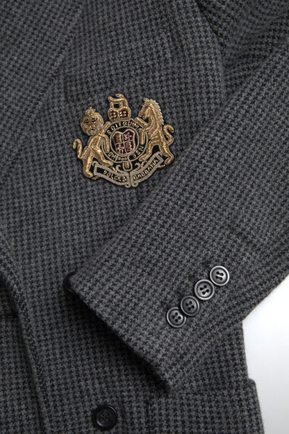 Dolce &amp; Gabbana – Zweireihiger Blazer mit Logo-Stickerei in Grau