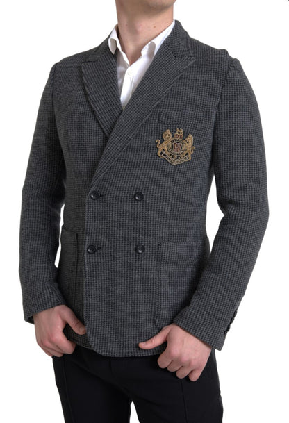 Dolce &amp; Gabbana – Zweireihiger Blazer mit Logo-Stickerei in Grau