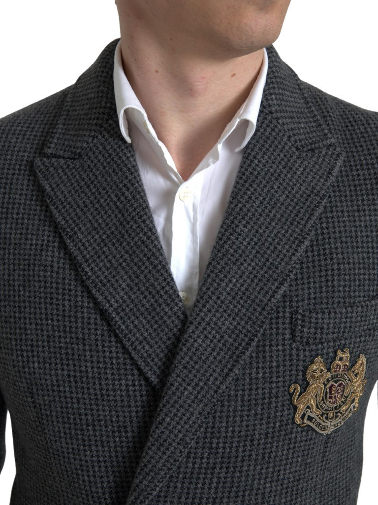 Dolce &amp; Gabbana – Zweireihiger Blazer mit Logo-Stickerei in Grau