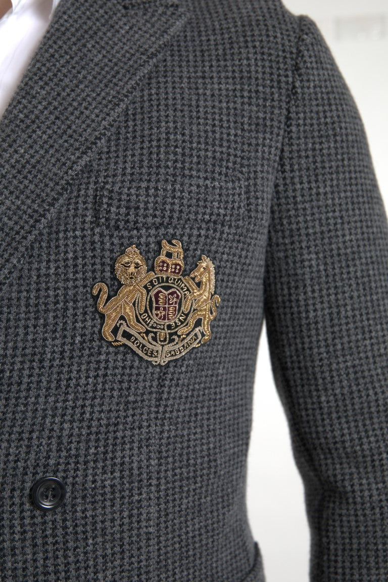Dolce &amp; Gabbana – Zweireihiger Blazer mit Logo-Stickerei in Grau