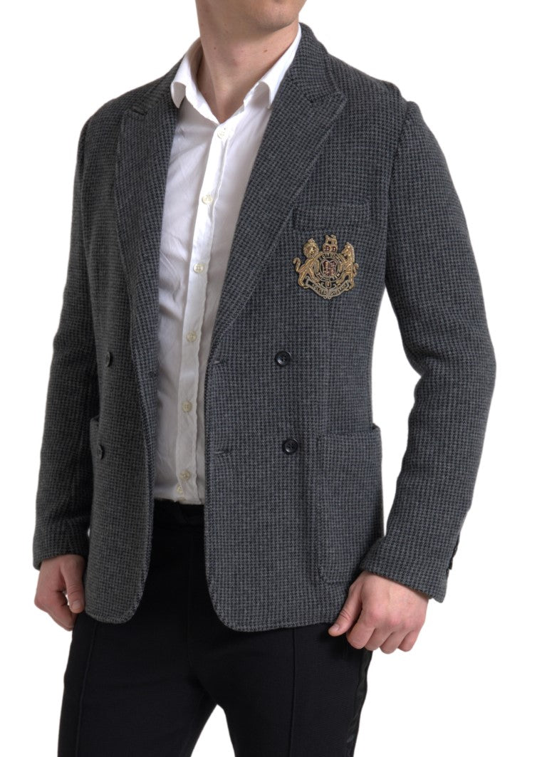 Dolce &amp; Gabbana – Zweireihiger Blazer mit Logo-Stickerei in Grau
