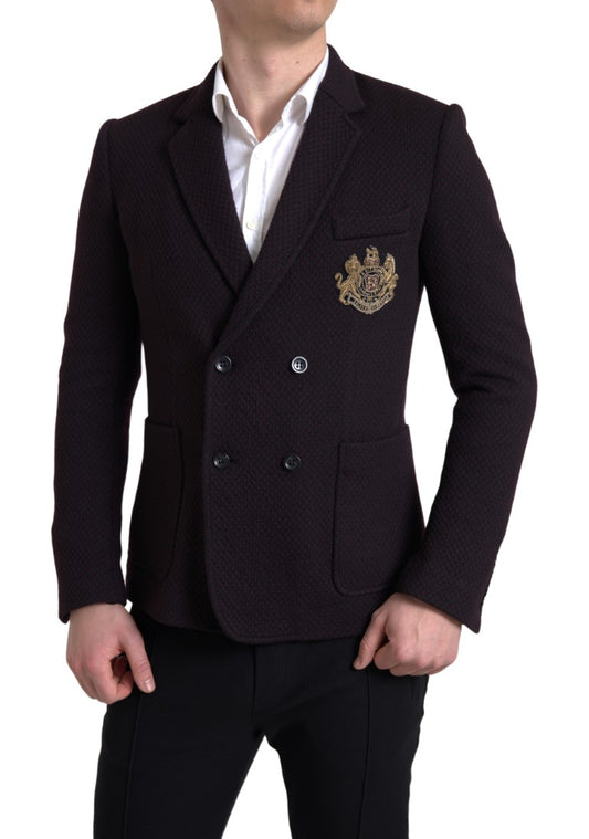 Dolce &amp; Gabbana – Lilafarbener, zweireihiger Blazer mit Logostickerei