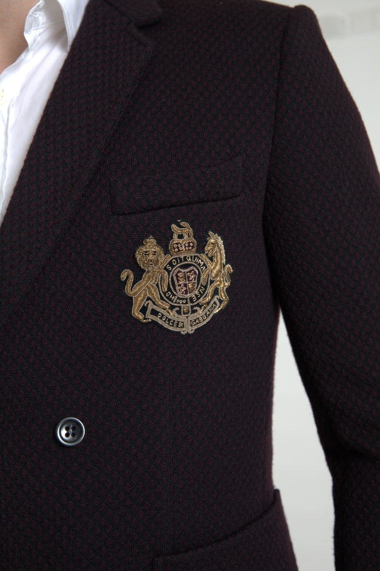 Dolce &amp; Gabbana – Lilafarbener, zweireihiger Blazer mit Logostickerei