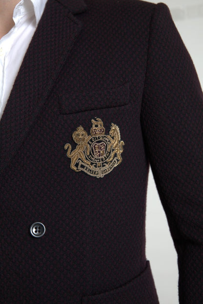 Dolce &amp; Gabbana – Lilafarbener, zweireihiger Blazer mit Logostickerei