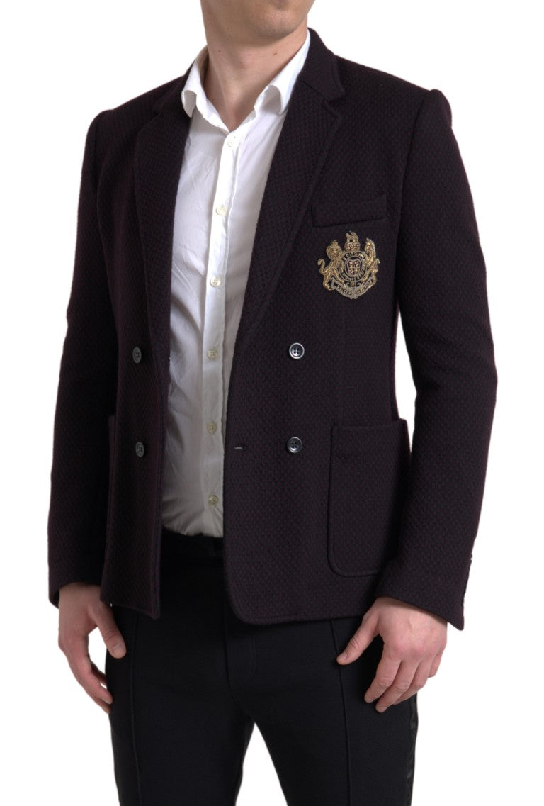 Dolce &amp; Gabbana – Lilafarbener, zweireihiger Blazer mit Logostickerei