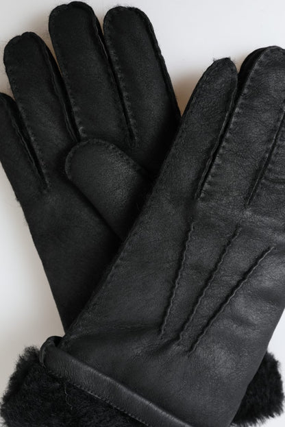 Dolce &amp; Gabbana Schwarze Lederpelz-Kurzhandfäustlinge Herrenhandschuhe