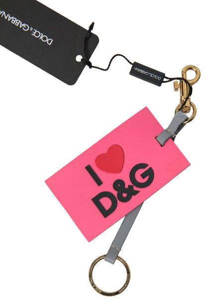 Dolce &amp; Gabbana Pink Silikon DG Logo Gold Messing Schlüsselanhänger Damen Schlüsselanhänger