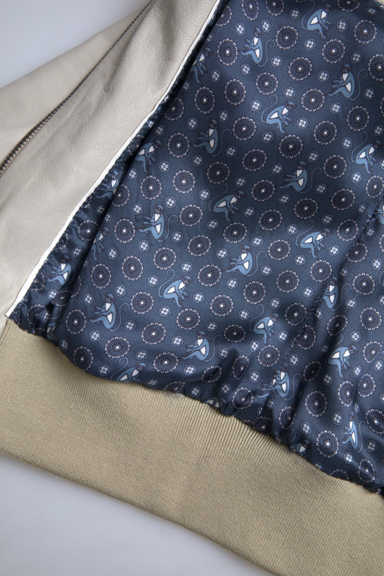 Dolce &amp; Gabbana – Cremefarbene Bomber-Blousonjacke aus Leder mit durchgehendem Reißverschluss