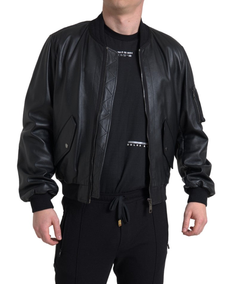 Dolce & Gabbana Black Leather Blouson Full Zip Bomber Jacket