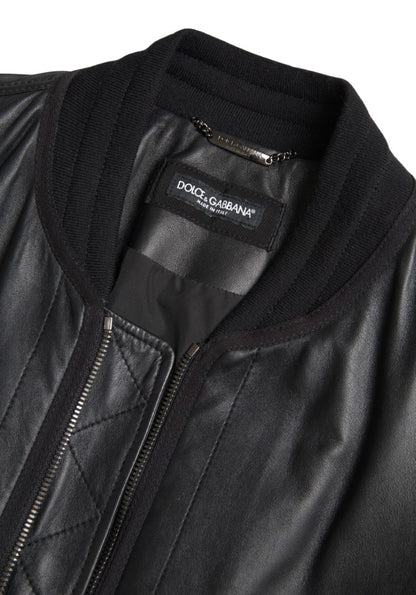 Dolce & Gabbana Black Leather Blouson Full Zip Bomber Jacket