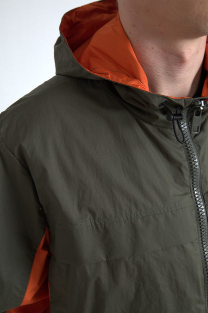 Dolce &amp; Gabbana – Grün-orangefarbene Baumwolljacke mit durchgehendem Reißverschluss und Kapuze