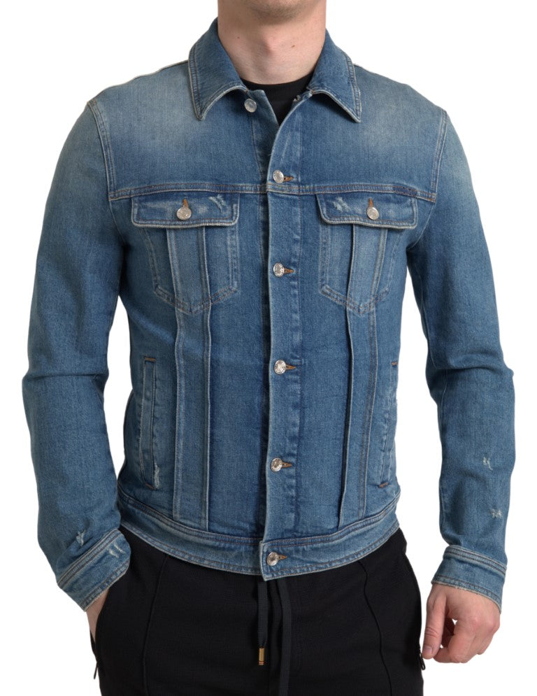 Dolce &amp; Gabbana Blaue Stretch-Jeansjacke aus gewaschener Baumwolle für Herren