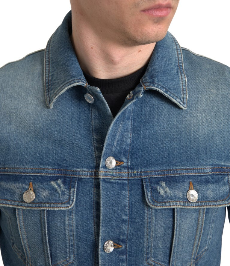 Dolce &amp; Gabbana Blaue Stretch-Jeansjacke aus gewaschener Baumwolle für Herren