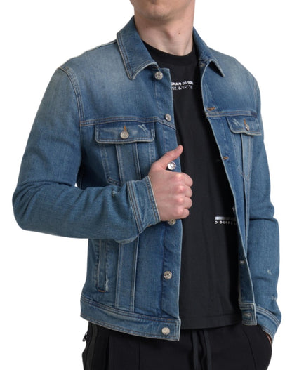 Dolce &amp; Gabbana Blaue Stretch-Jeansjacke aus gewaschener Baumwolle für Herren