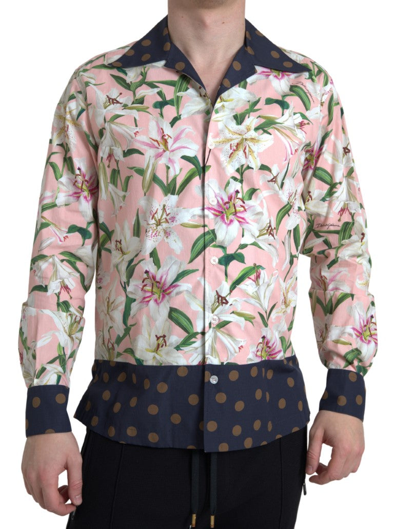Dolce &amp; Gabbana – Baumwollhemd mit gepunktetem Lilien-Print und Kragen
