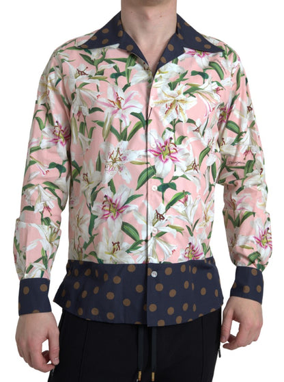 Dolce &amp; Gabbana – Baumwollhemd mit gepunktetem Lilien-Print und Kragen