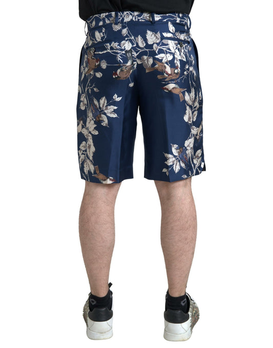 Dolce &amp; Gabbana – Blaue Bermudashorts aus Seide mit Blumendruck für Herren