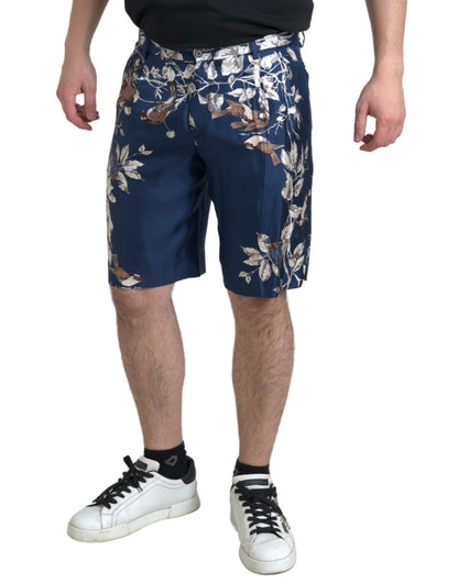 Dolce &amp; Gabbana – Blaue Bermudashorts aus Seide mit Blumendruck für Herren
